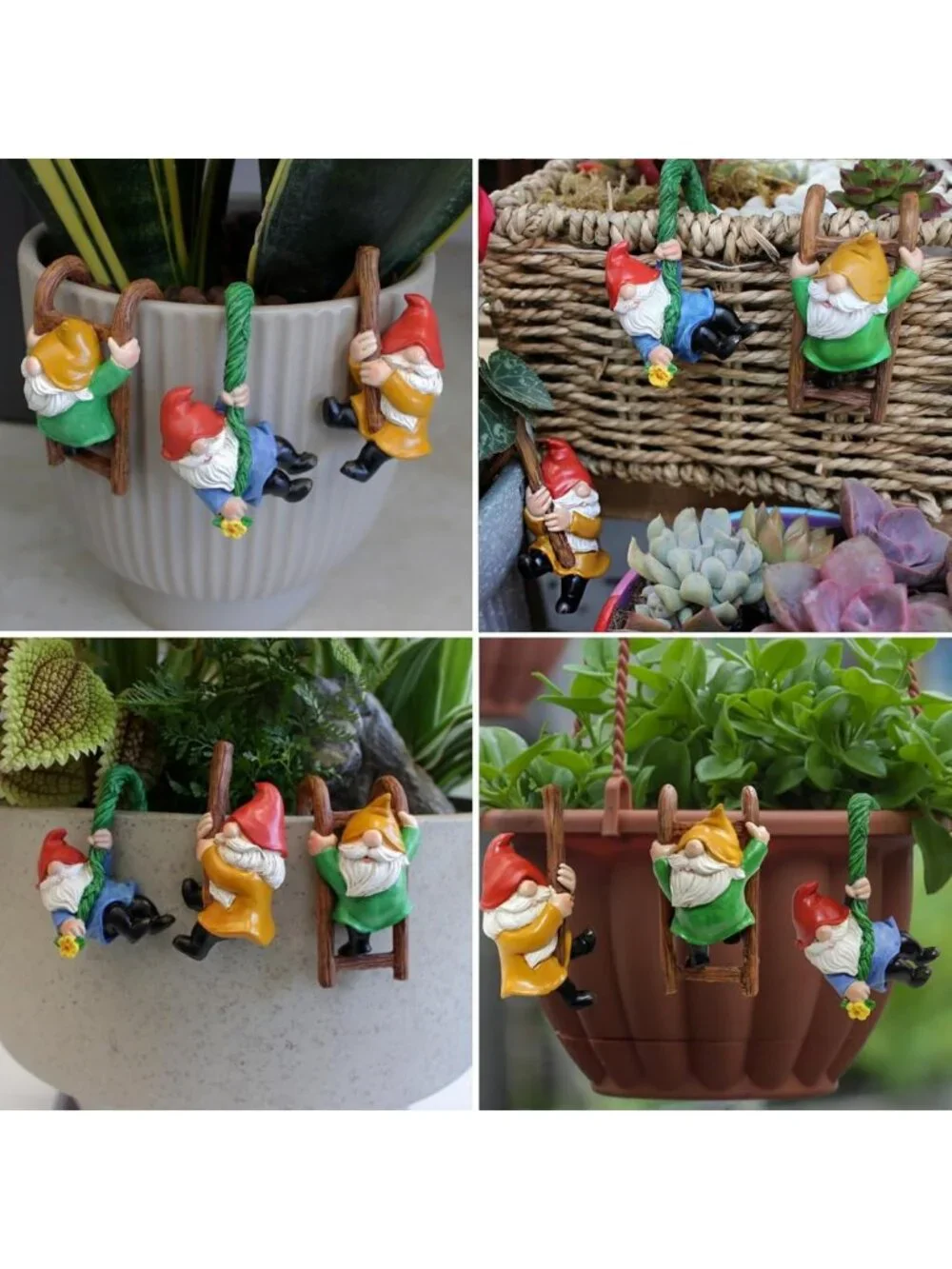 3PCS Cute Garden Gnome Figurines - Resin Plant Pot Huggers, Outdoor Decor